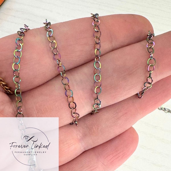 Stainless Steel 2.5mm Iridescent Circle Link Chain for Permanent Jewelry  - Ion Plated - Sold By the Foot