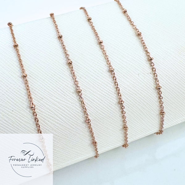 Dainty Rose Gold Stainless Steel Satellite Chain for Permanent Jewelry - 1.5mm Chain with 1.9mm Beads - Ion Plated - Sold by the Foot