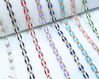 Enamel Link Chain - Ion Plated Gold Stainless Steel with Colored Enamel - 4.5mm Wide - Tarnish Free - Sold by the Foot