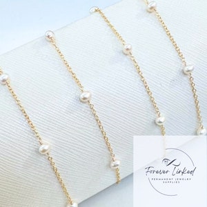 14k Gold Filled Cable Chain with Pearls for Permanent Jewelry - 4.5mm Pearls - Sold by the Foot - Select Quantity After Adding to Cart