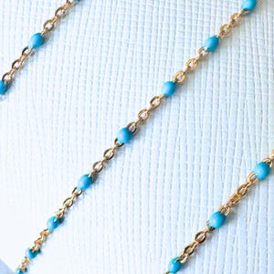 14k Gold Filled Enamel Satellite for Permanent Jewelry - Turquoise Enamel - 1.5mm Chain 1.8mm Beads - Sold by the Foot