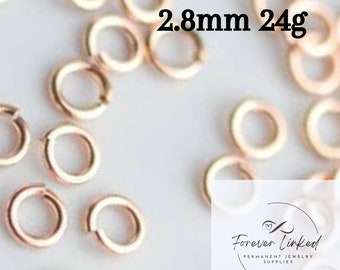 14k Rose Gold Filled Jump Rings (2.8mm 24g) Pack of 50 for permanent jewelry