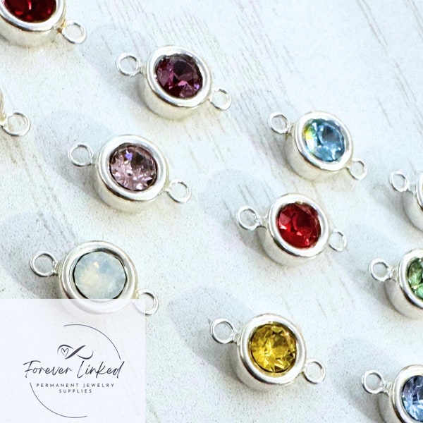 6mm Sterling Silver Birthstone Connectors for Permanent Jewelry - Sold Individually or As a Set of 12