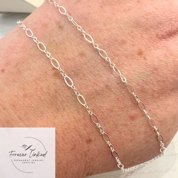 Sterling Silver Dainty Long Short Oval Chain for Permanent Jewelry - Sold by the Foot