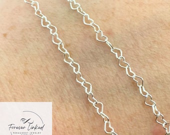 Sterling Silver 3.2mm Heart Chain for Permanent Jewelry - Sold By the Foot