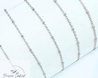 Dainty Silver Stainless Steel Satellite Chain for Permanent Jewelry -Non Tarnish - Sold by the Foot - 1.5mm Chain with 1.9mm Beads