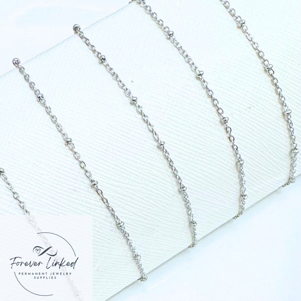 Dainty Silver Stainless Steel Satellite Chain for Permanent Jewelry -Non Tarnish - Sold by the Foot - 1.5mm Chain with 1.9mm Beads