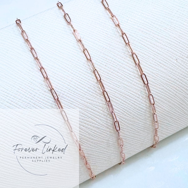 14k Rose Gold Filled Dainty Paperclip Chain for Permanent Jewelry - Sold by the Foot