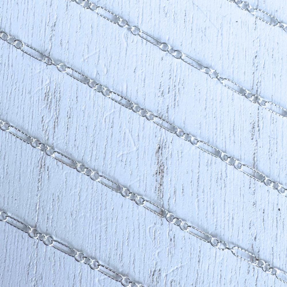 Sterling Silver Twisted One Long Three Short Link Chain for Permanent Jewelry - 2mm Wide - Sold by the Foot