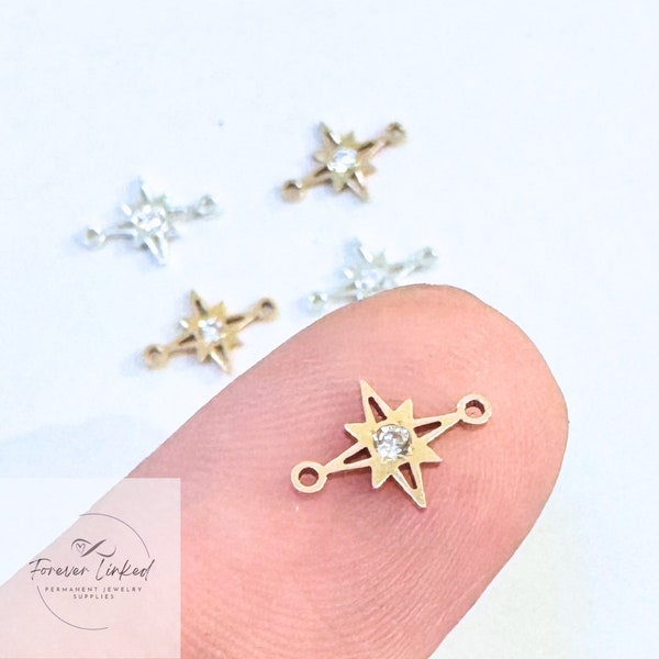 14k Gold Filled or Sterling Silver North Star Connector with CZ for Permanent Jewelry