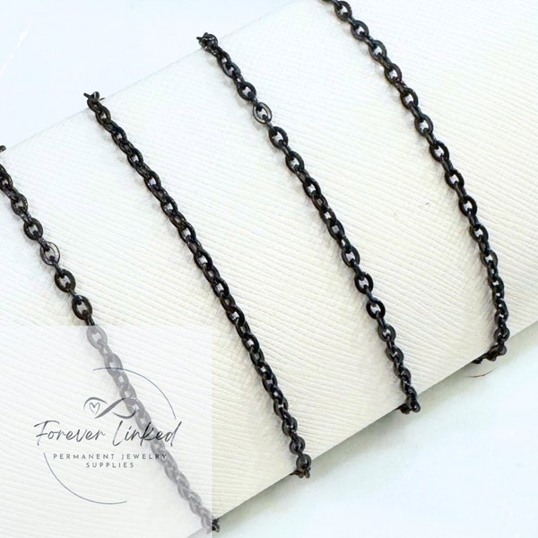 Black Stainless Steel Cable Chain for Permanent Jewelry - 3mm x 4mm Oval Links - Ion Plated - Sold By the foot