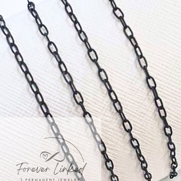 Black Stainless Steel Paperclip Chain for Permanent Jewelry - Ion Plated - Sold by the Foot - 2.5mm Wide