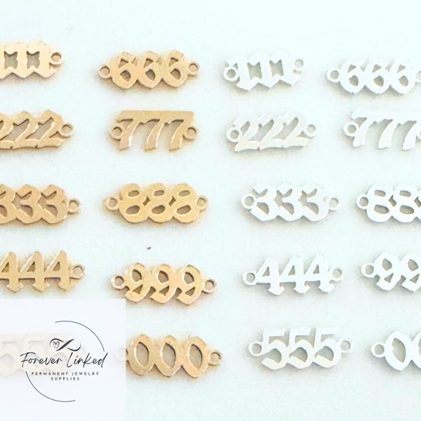 14k Gold Filled or Sterling Silver Angel Number Connectors for permanent jewelry - 4mm x 8mm - very dainty