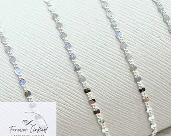 Sterling Silver Cable Dainty Dapped Link Chain for Permanent Jewelry - 2.2mm Wide - Lays Flat - Sold by the Foot