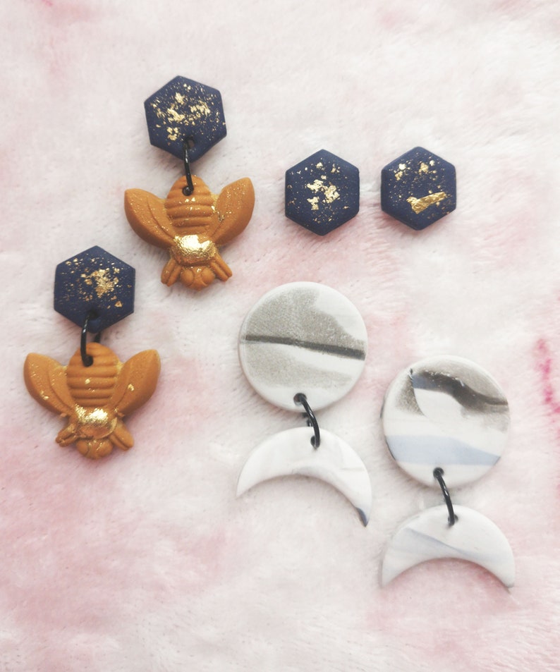 Heart of stone Moon phase marble drop earrings