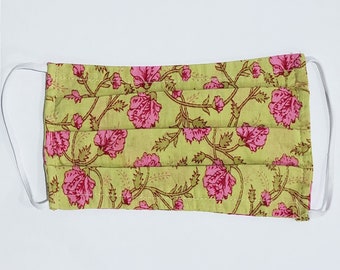 Face Mask , Washable mask , Pleated Mask , Elastic Ear Loop , Face Covering , Reusable Cotton Mask , Floral Printed mask