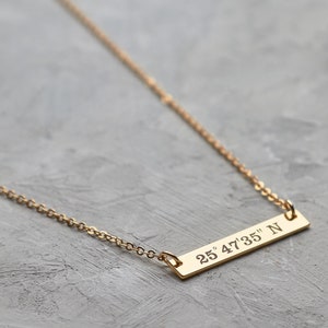 Personalized Coordinate Necklace - Horizontal Bar Necklace Personalized Gifts For Mom Personalized Location Jewelry Gold Plated Jewelry Gift