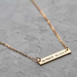 Personalized Coordinates Necklace - Horizontal Bar Jewelry Personalized Gifts for Women Location Gold Jewelry Gold Plated Necklace For Her