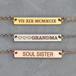 Personalized bar necklace - Dainty name necklace Coordinate necklace Small initial necklace Custom necklace date Birth year necklace 14k