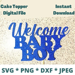 Welcome Baby Boy Cake Topper SVG, Dekoration für Baby Shower, Cupcake Gender Reveal Datei für Cricut, Onesie Newborn digitales Design
