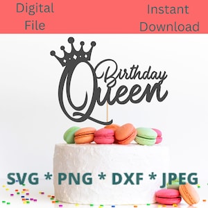 Birthday Queen SVG, Cake Topper For Her, Decoraciones para mamá, DIY Cricut Cut Files, Do it Yourself PNG, Cupcake Toppers Jpeg, Digital File