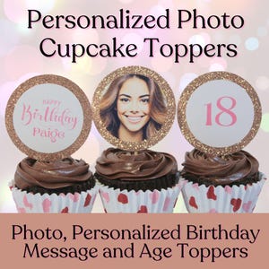 Décorations de cupcakes photo personnalisées - Décorations de anniversaire et d'âge personnalisées - Décorations de fête importante - Choix de cupcakes personnalisés pour tous les âges