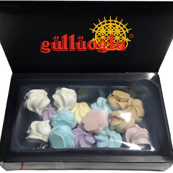 Gulluoglu Assorted Meringue, 1.76 oz (50g) - Pack of 1, 6 Flavors (Approximately 14-16 Bite-Sized Pieces)Freshly Shipped Daily from Istanbul