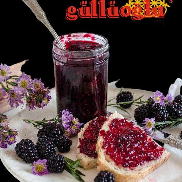 Organic Blackberry Jam, 9.87oz - 280gr (Jar of 1), No Added Sugar, daily fresh shipment from Gulluoglu Shop at the Spice Bazaar in Istanbul