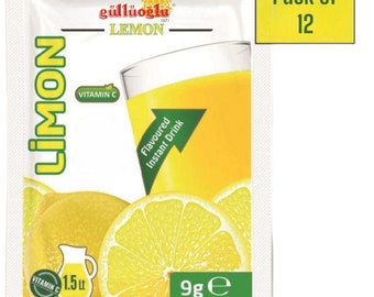 Gulluoglu Fruity Splash Mix, « Lemon », 9 g - 0,32 oz (lot de 12), expédition quotidienne de produits frais de la boutique Gulluoglu du marché aux épices d'Istanbul