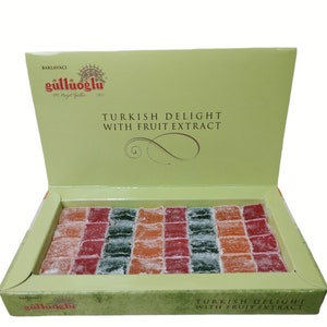 Gulluoglu Turkish Delight with Assorted Fruit Extract, 8.8oz - 250 gr (Pack of 1), daily fresh shipment from Istanbul Turkey