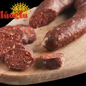 Gulluoglu Turkish House-made Pepperoni Sujuk (Halal), 1.10lb-500gr(Ring of 1), daily fresh shipment from Gulluoglu Shop at the Spice Bazaar