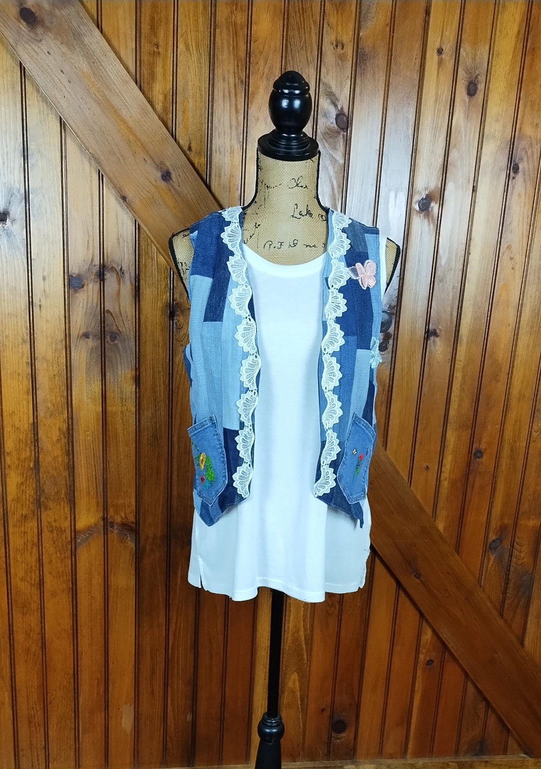 Butterfly and Roses on Geometric Women's Padded Vest Jacket