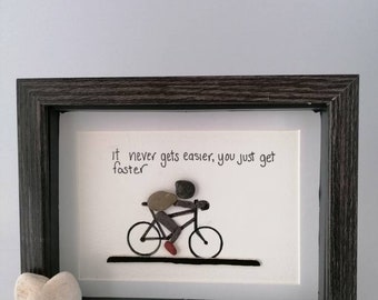 Fathers day gift Anniversary gift Pebble art cyclist Retirement gift Person riding a bike Personalised Pebble Art