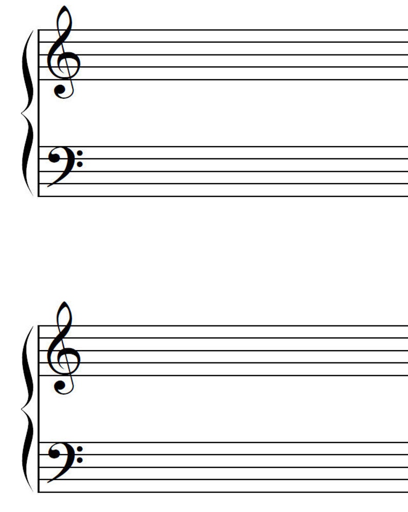 A4 Piano Music Blank Sheet 2 Clefs 5 and 6 staves blank | Etsy