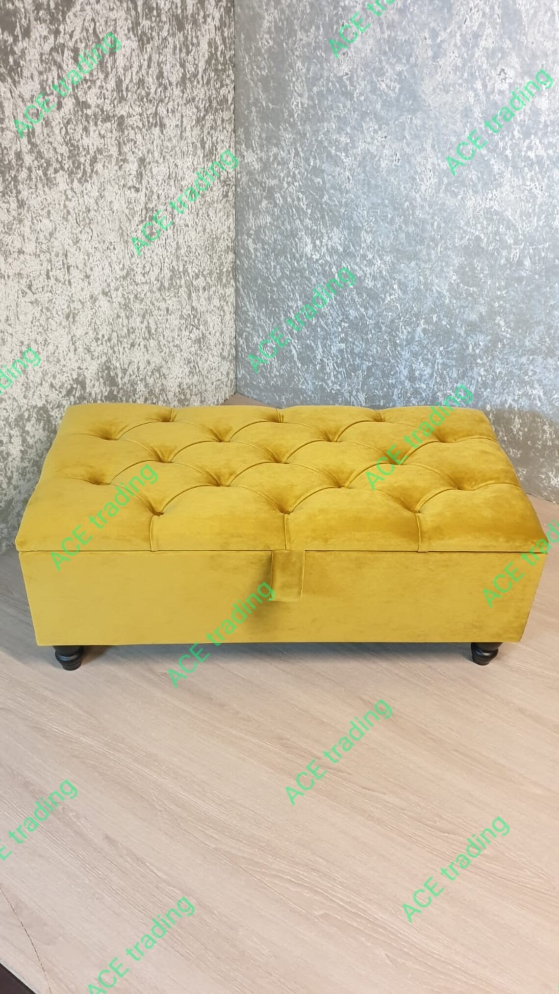 Mustard Chesterfield Storage Ottoman Footstoolsoft Plush Etsy