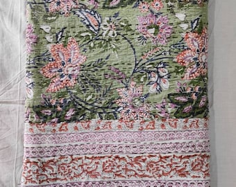 Indian Floral Hand block printed kantha Indian gudri