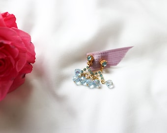 Vintage Light Blue Glittering Costume Dangle Earrings (1980s)