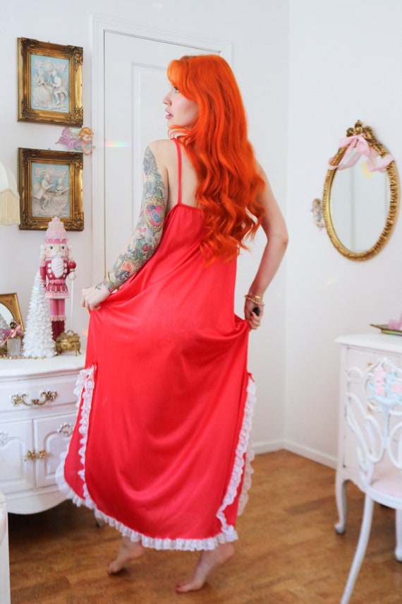 Vintage 1970s Jennifer Dale Bright Red Nightgown … - image 3