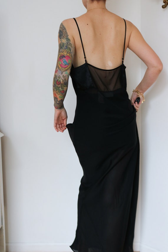 Vintage 1980s Delicates Black Sheer Nightgown wit… - image 2