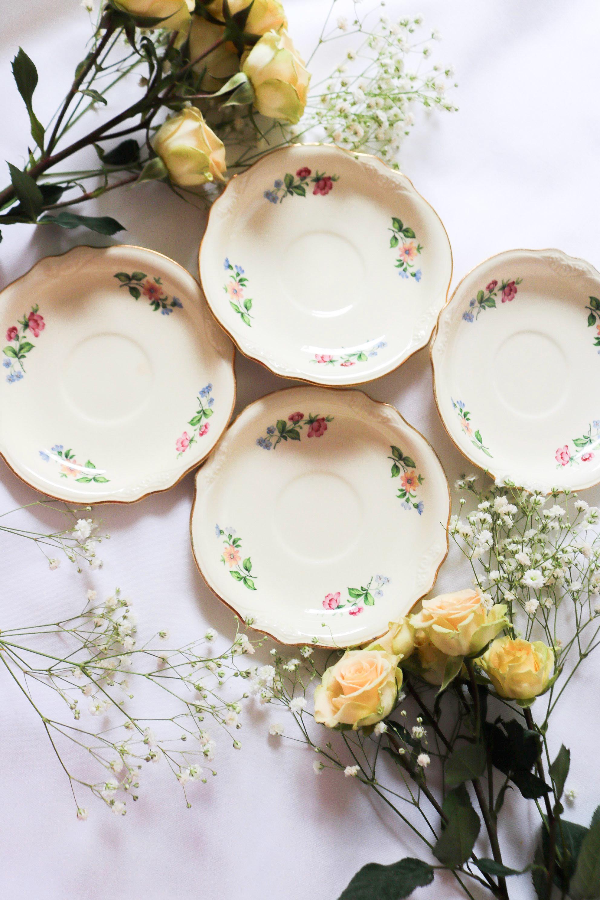 Vintage 1940s Homer Laughlin Virginia Rose Set of Four Tea Plates
