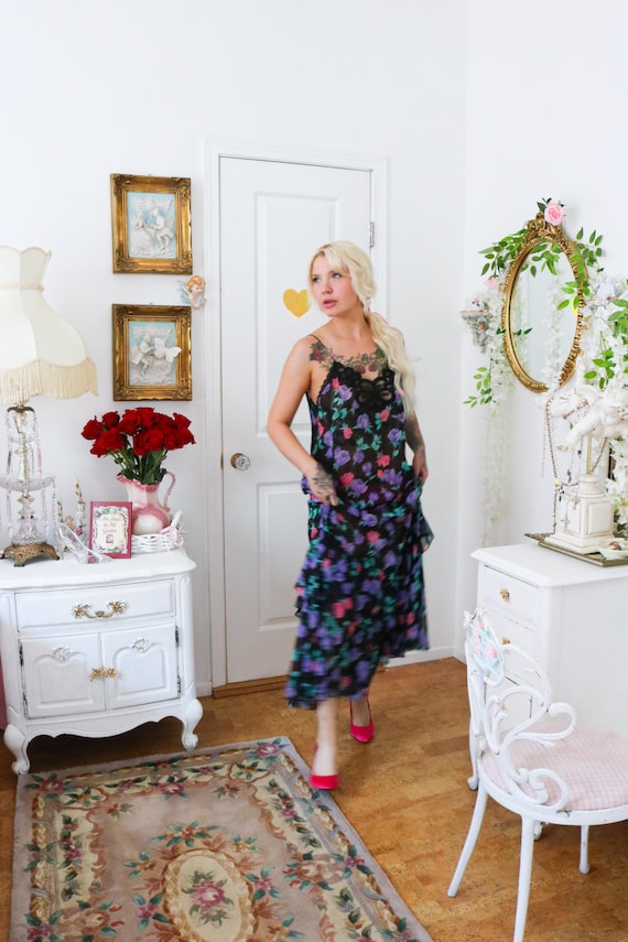 Late 1980s Eve Stillman Flutter Rose Nightgown (S… - image 2