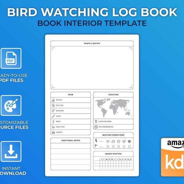 KDP Interior Template - Bird Watching Log Book - Low Content Design