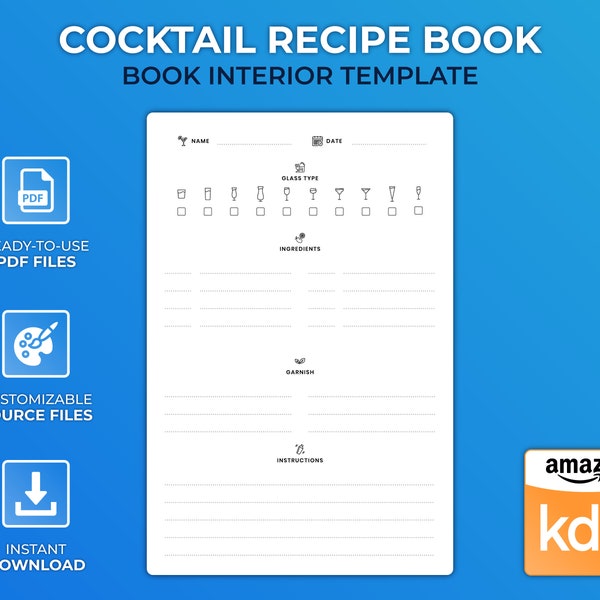 KDP Interior Template - Cocktail Recipe Book - Low Content Design