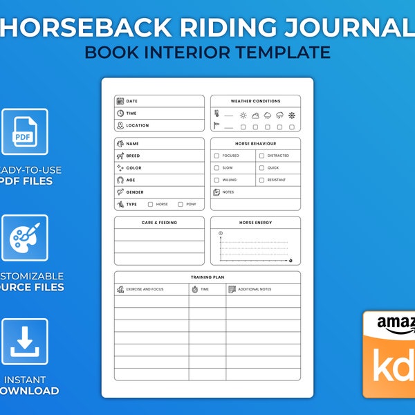 KDP Interior Template - Horseback Riding Training Book - Low Content Design