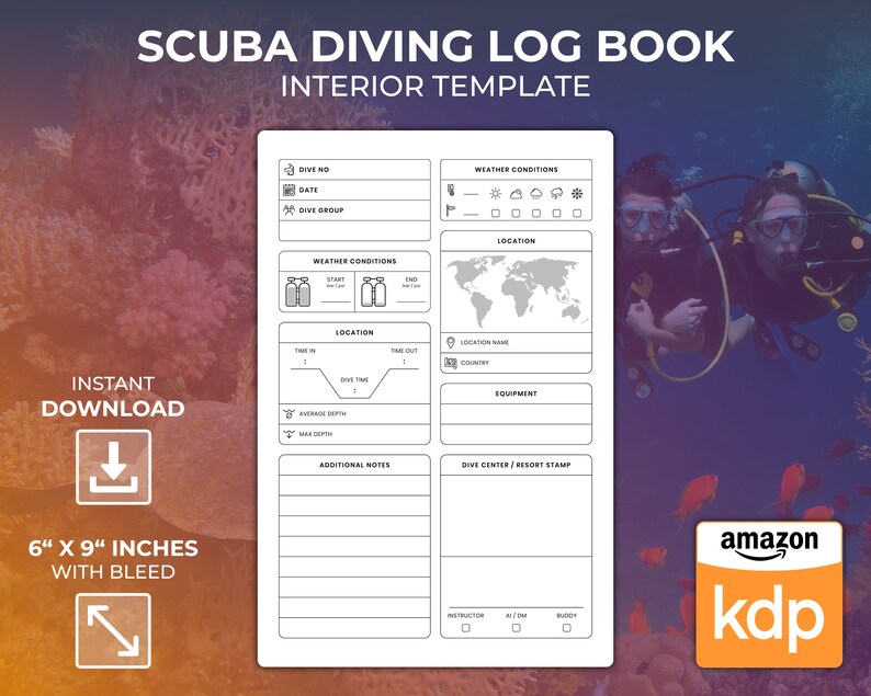 KDP Interior Template Scuba Diving Log Book Low Content | Etsy