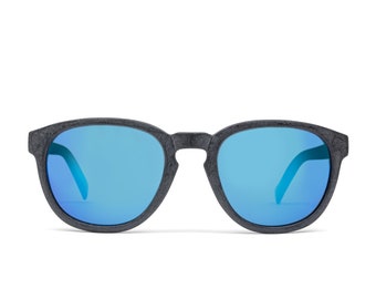 New for 2023 ! The beautifully designed CRANTOCK Sunglasses. Made from 100% recycled fishing nets.  Blue mirror lenses.