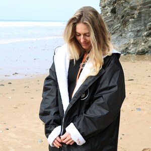 Get ready for fun All weather BISO SHERPA poncho/changing swim robe Winter surf,SUP & wild swim. Super warmwaterproof. A great Gift image 2