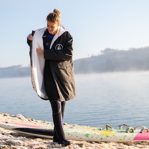 Get ready for fun All weather BISO SHERPA poncho/changing swim robe Winter surf,SUP & wild swim. Super warmwaterproof. A great Gift image 1