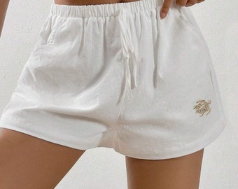 Our beautiful, white ENDLESS SUMMER shorts - 100% soft cotton and fully lined to prevent 'see-through'. Perfect for the whole Summer!