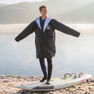 Get ready for fun All weather BISO SHERPA poncho/changing swim robe Winter surf,SUP & wild swim. Super warmwaterproof. A great Gift image 4